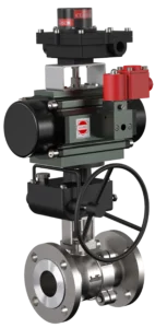 JossMin's Two Way Ball Valve with Manual Gearbox, Pneumatic Rotary Actuator, Solenoid Valve and Valve Position Indicator in Dual Color