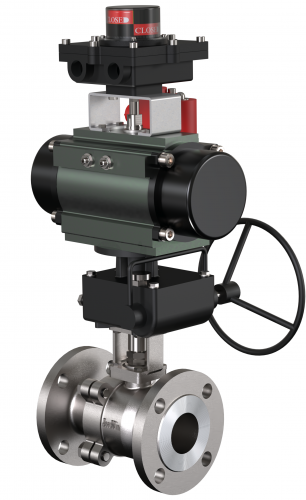 JossMin's Two Way Ball Valve with Manual Gearbox, Pneumatic Rotary Actuator, Solenoid Valve and Valve Position Indicator in Dual Color